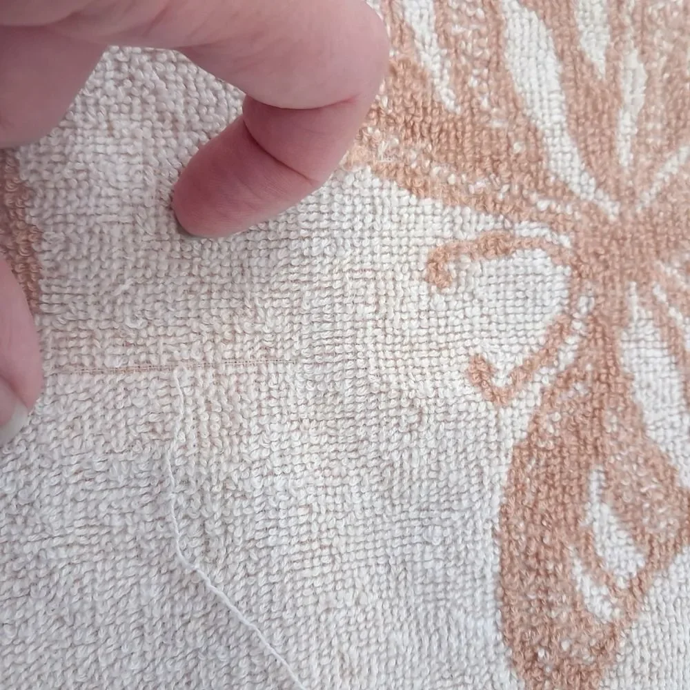 Vintage West‎ Point Lady Pepperell Butterfly bath hand towel brown cream fringe